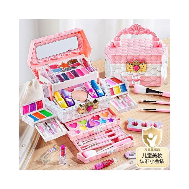 兒童彩妝指甲油口紅女孩化妝玩具盒裝小女孩化妝品彩妝箱生日禮物