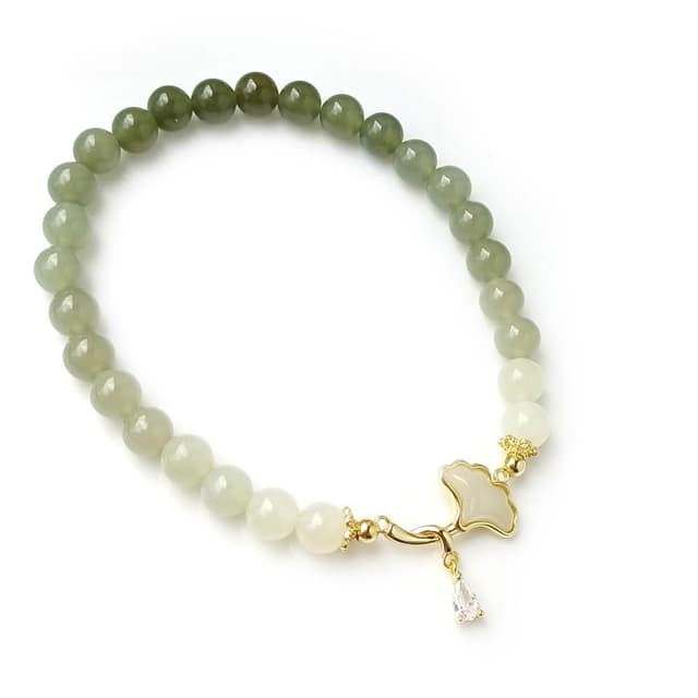 【KATE】銀飾 銀杏葉天然和闐玉純銀手珠 玉手環 玉潤冰晶 漸層和闐玉 和田玉 平安玉 玉手珠 生日禮物 情人禮物