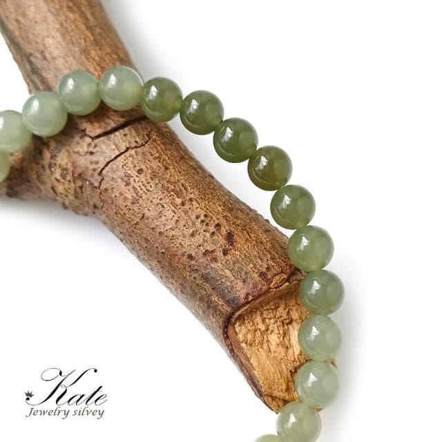 【KATE】銀飾 銀杏葉天然和闐玉純銀手珠 玉手環 玉潤冰晶 漸層和闐玉 和田玉 平安玉 玉手珠 生日禮物 情人禮物