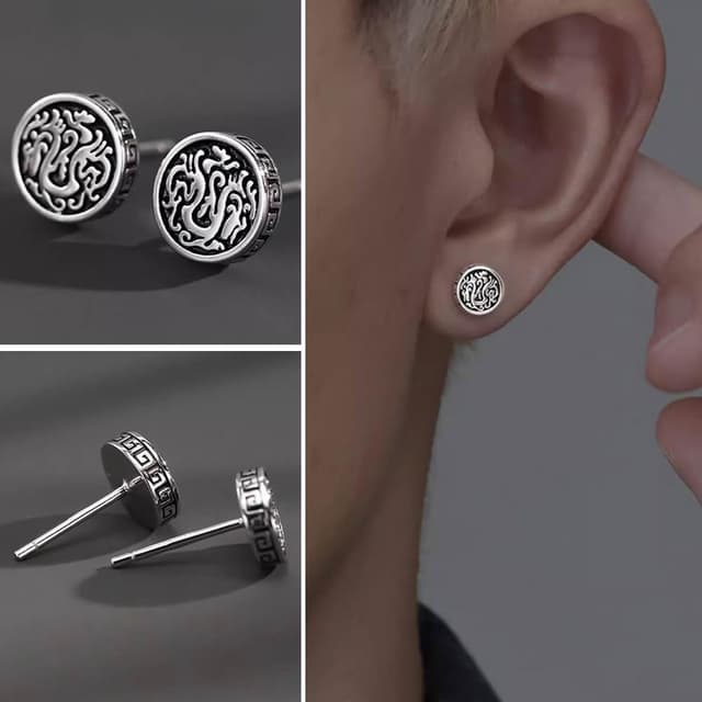 【LEESA】純銀飾品\男款耳環\抗敏銀釘\簡約造型\男士耳釘\質感耳飾\東方設計感\復古氣質\氣質飾品\貼耳耳環