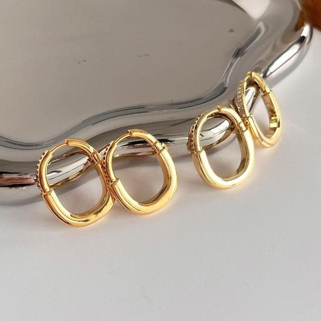 【MoonDy】環狀耳環 鋯石耳環 鎖頭耳扣 素色耳圈 橢圓耳飾 女生飾品 配飾 金屬耳環