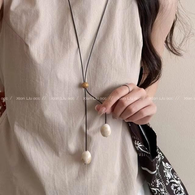 項鏈 綠色木質圓珠長款項鏈吊墜繩女款森系設計毛衣鏈小眾掛脖配飾 項鍊女珍珠項鍊時尚百搭吊墜項鍊長項鍊飾品毛衣鍊生日禮物