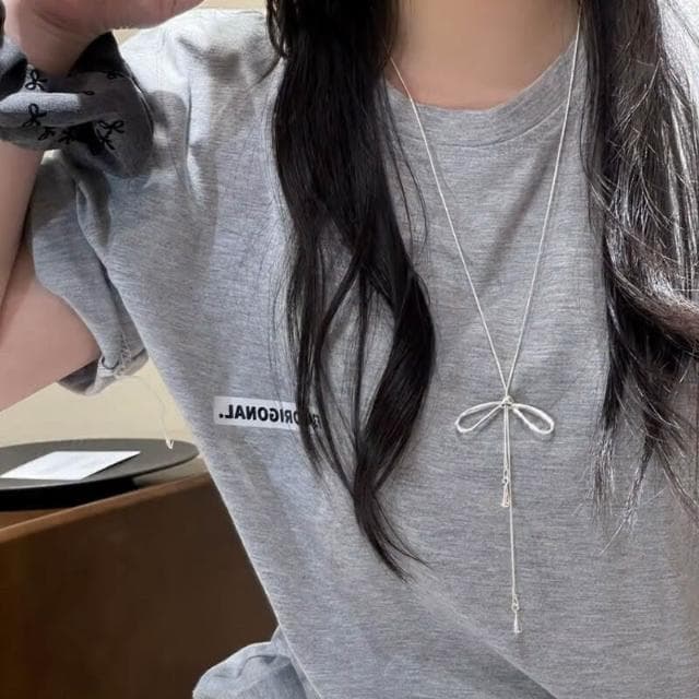 項鏈銀色長款抽拉蝴蝶結流蘇項鏈女2025新款潮氣質百搭設計感鎖骨鏈項鍊女珍珠項鍊時尚百搭吊墜項鍊長項鍊飾品毛衣鍊生日禮物