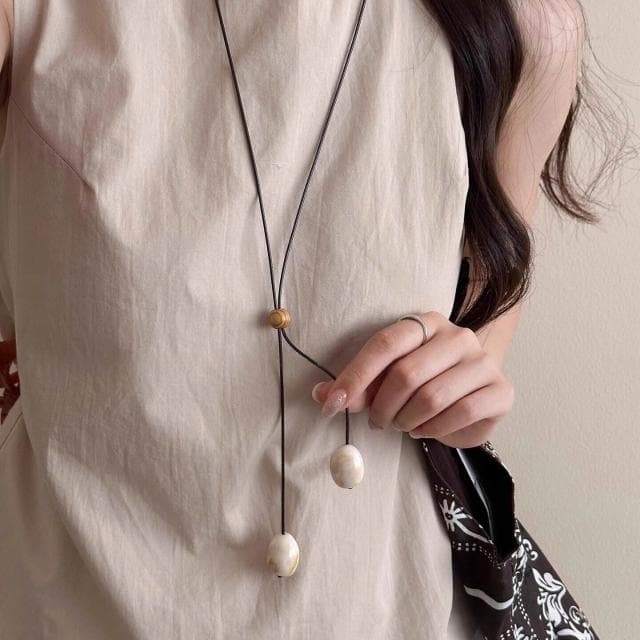 項鏈夏季綠色暈染吊墜長款項鏈繩女款森系裝飾毛衣鏈小眾掛脖項飾 項鍊女珍珠項鍊時尚百搭吊墜項鍊長項鍊飾品毛衣鍊生日禮物