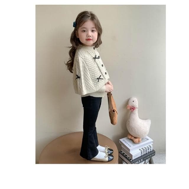 【Arbea】秋季女童韓版蝴蝶結斗篷毛衣兒童洋氣針織衫外套上衣童裝套裝【C1277】