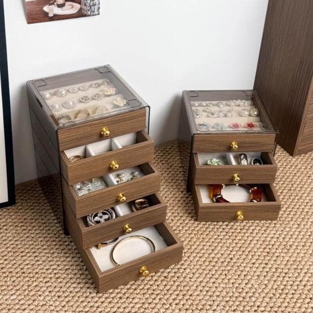飾品盒高檔精致飾品收納盒多層胡桃木紋戒指耳釘耳環耳飾收納手飾首飾盒飾品盒珠寶盒飾品收納盒項鍊收納展示盒耳環收納盒珠寶收納
