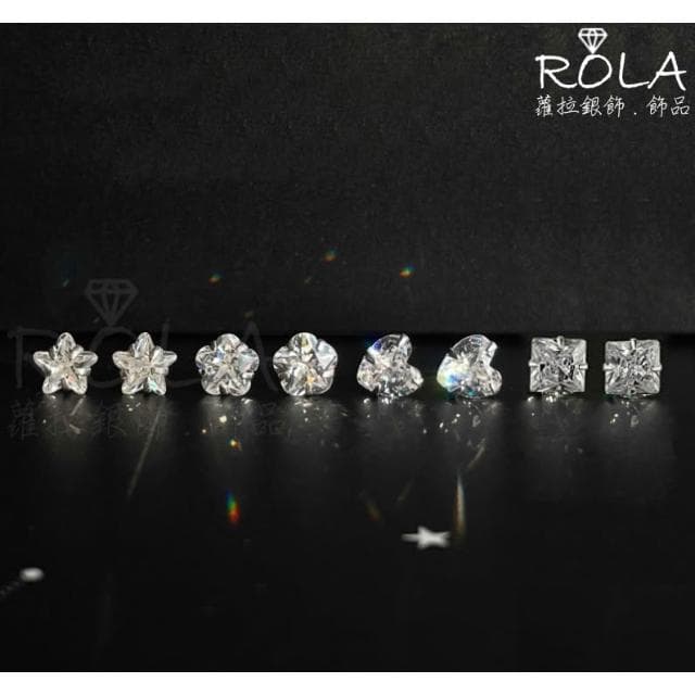 ROLA蘿拉銀飾飾品 “現貨當天出”//一對價// 愛心.方形.星星.花朵水鑽999足銀養耳棒養耳針免耳堵免後扣 1-1