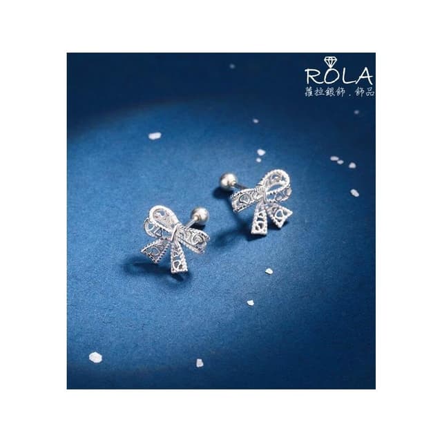 ROLA蘿拉銀飾.飾品 “現貨當天出” /一對價// 鏤空刻紋蝴蝶結999足銀旋轉螺旋圓珠轉珠鎖珠耳針耳環 蝴蝶結.