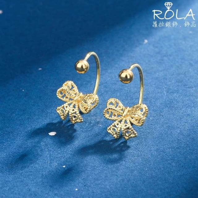 ROLA蘿拉銀飾.飾品 “現貨當天出” //一對價// 鏤空蝴蝶結C形999足銀旋轉螺旋轉珠鎖珠耳針 蝴蝶結.