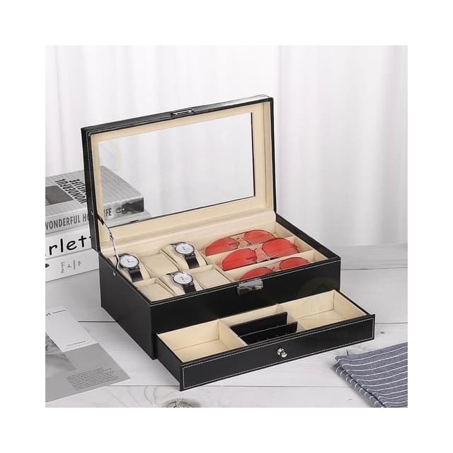 高級 皮革 珠寶 首飾 收納盒 家用 多功能 雙層 手錶 一體 眼鏡盒 收納 展示盒 首飾盒 飾品盒