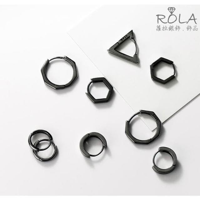 ROLA蘿拉銀飾.飾品 “現貨當天出”  黑色幾何造型925純銀耳針扣耳扣圈圈耳扣 幾何`