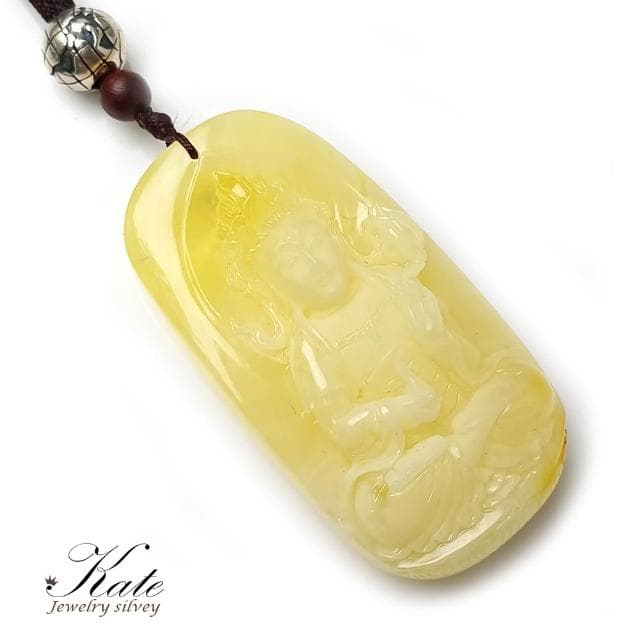 【KATE】銀飾 寶瓶觀音天然蜜蠟項鍊 觀音佛牌 白蜜蠟 供佛琥珀 觀世音菩薩 蜜蠟觀音 波羅的海琥珀蜜蠟 生日禮物 長輩禮物