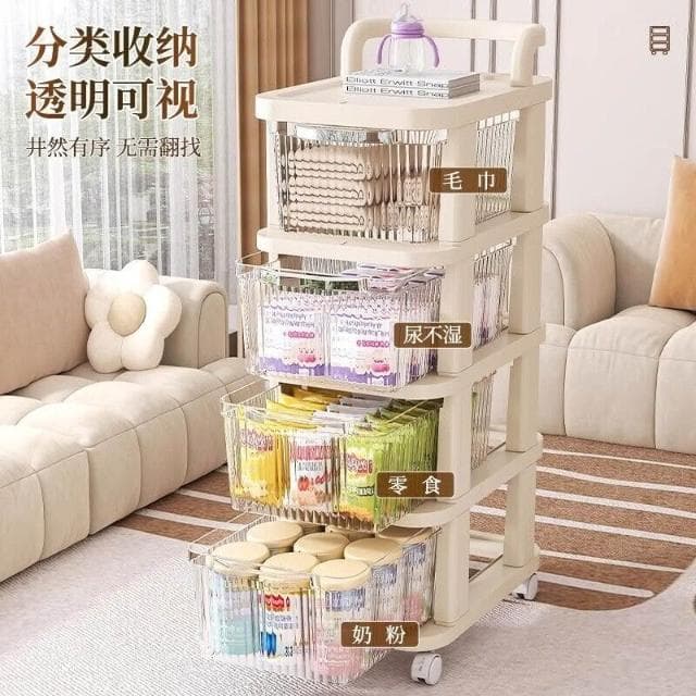 小推車置物架落地可移動客廳臥室床邊嬰兒用品多層寶寶零食收納架