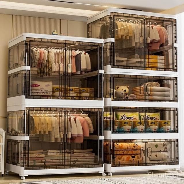 凱莎優選 超大75cm免安裝折疊寶寶衣服收納櫃嬰兒童衣櫥塑料傢用零食儲物櫃 免安裝寶寶衣櫃 兒童衣服收納櫃