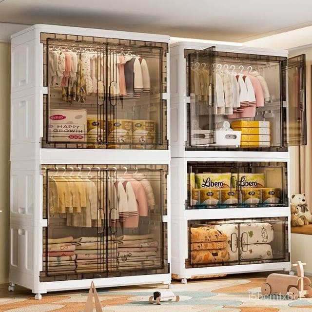 凱莎優選 超大75cm免安裝折疊寶寶衣服收納櫃嬰兒童衣櫥塑料傢用零食儲物櫃 免安裝寶寶衣櫃 兒童衣服收納櫃