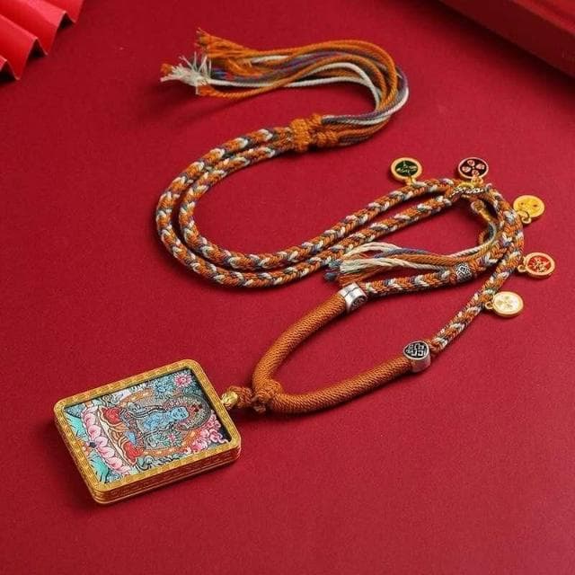 藏式項鏈掛墜繩唐卡吊墜五爺吊墜寺廟文創八大守護神手工編織棉繩