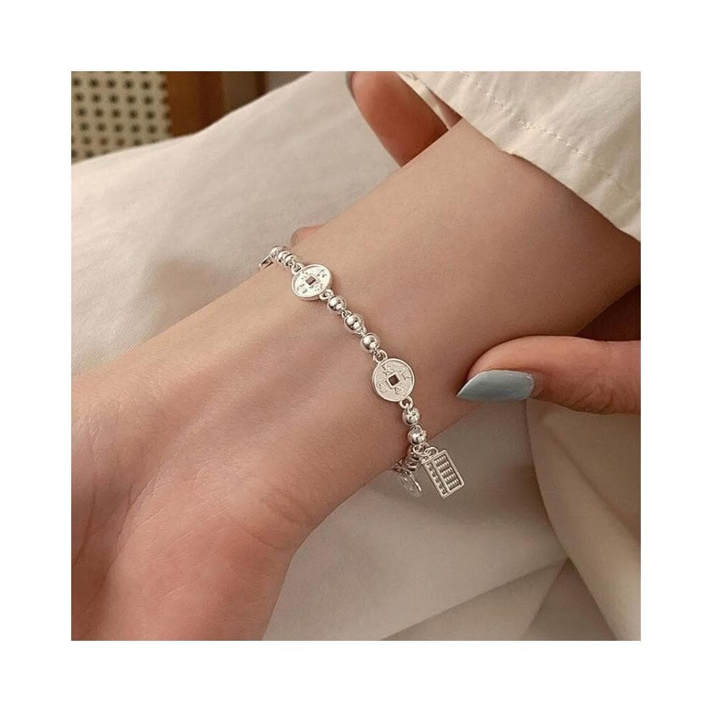 買一送一手鍊韓系簡約手鏈高級感錢幣算盤手鏈女輕奢小眾精致百搭手飾送女友手鏈手鏈手環手鐲可調整大小精緻甜美手鍊情侶手繩禮物