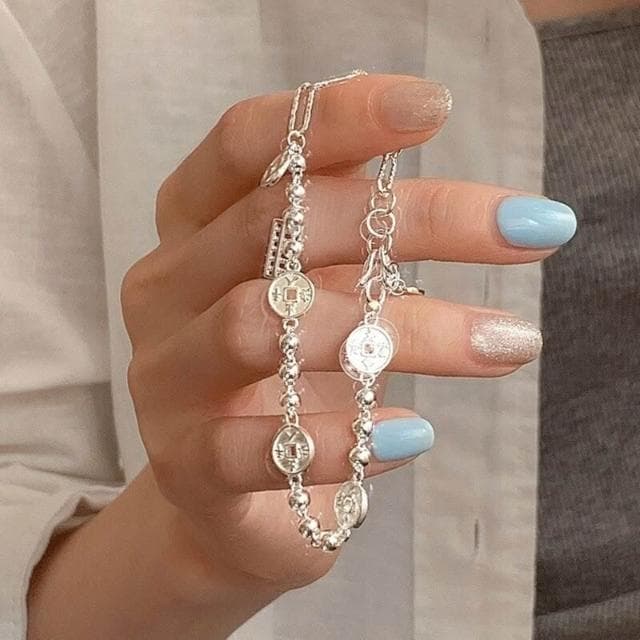買一送一手鍊韓系簡約手鏈高級感錢幣算盤手鏈女輕奢小眾精致百搭手飾送女友手鏈手鏈手環手鐲可調整大小精緻甜美手鍊情侶手繩禮物