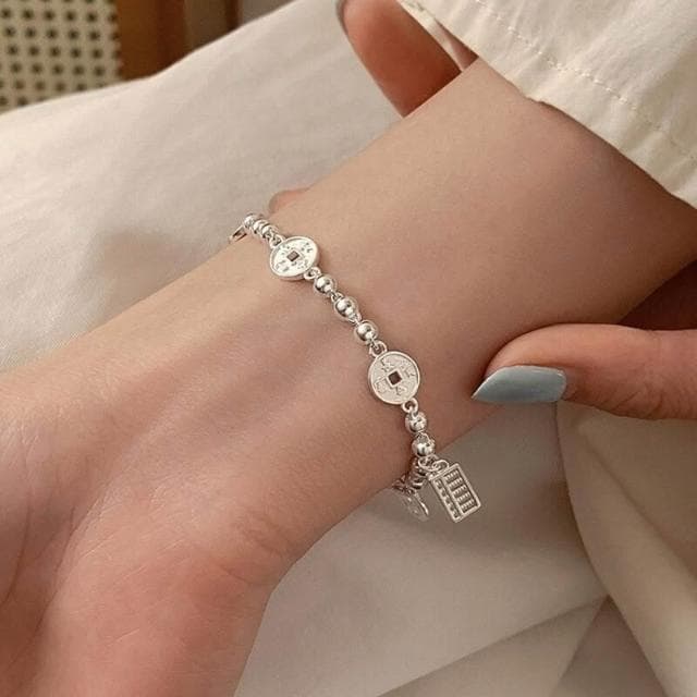 買一送一手鍊韓系簡約手鏈高級感錢幣算盤手鏈女輕奢小眾精致百搭手飾送女友手鏈手鏈手環手鐲可調整大小精緻甜美手鍊情侶手繩禮物