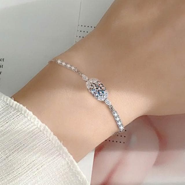 【MoonDy】手鍊 飾品 純銀手鍊 莫桑鑽手鍊 一克拉莫桑鑽 六爪莫桑石手飾 鑽石手鍊