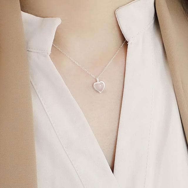 【BLUMA】美好時光愛心粉晶純銀項鍊(生日情人節禮物 招桃花貴人緣 925純銀鎖骨鏈 飾品禮盒)