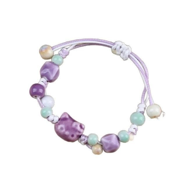 手鍊陶瓷手串凱蒂可愛貓貓陶瓷手鏈飾品學生手編繩手串擺攤手鏈時尚百搭手鏈手環手鐲可調整大小精緻甜美手鍊情侶手繩送禮禮物