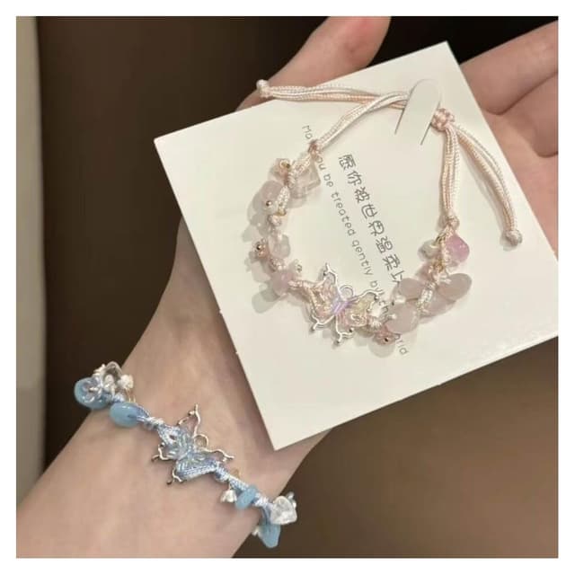 手鍊手工編織手繩蝴蝶新款手編手鏈蝴蝶編織手繩送閨蜜小眾設計手鏈時尚百搭手鏈手環手鐲可調整大小精緻甜美手鍊情侶手繩送禮禮物