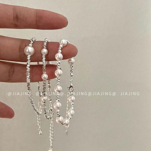 手鍊小眾碎銀子拼接珍珠手鏈高級感輕奢風氣質個性簡約百搭手飾手鏈時尚百搭手鏈手環手鐲可調整大小精緻甜美手鍊情侶手繩送禮禮物