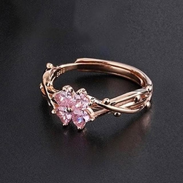 【MoonDy】999 純銀 荊棘戒指 四葉草 開口 戒指女 指環 高級感 可調節戒指 食指戒 鋯石 小眾設計 情侶戒指