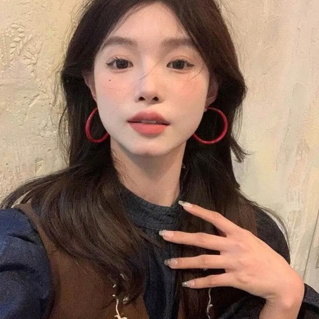 耳環女簡約百搭可愛紅色滴油大耳圈氣質耳夾秋冬安可拉紅耳飾耳環耳釘耳飾女生耳環法式耳環流行百搭耳釘生日禮物貼耳耳環