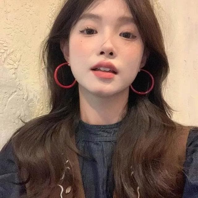 耳環女簡約百搭可愛紅色滴油大耳圈氣質耳夾秋冬安可拉紅耳飾耳環耳釘耳飾女生耳環法式耳環流行百搭耳釘生日禮物貼耳耳環