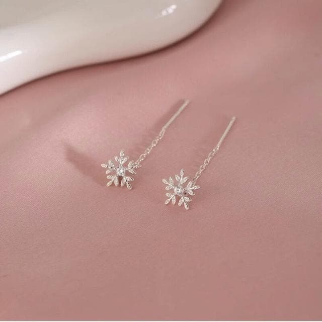 耳環女鑲鉆雪花耳線女新款設計小眾時尚百搭耳環氣質耳飾雪花耳環耳釘耳飾女生耳環法式耳環流行百搭耳釘生日禮物貼耳耳環