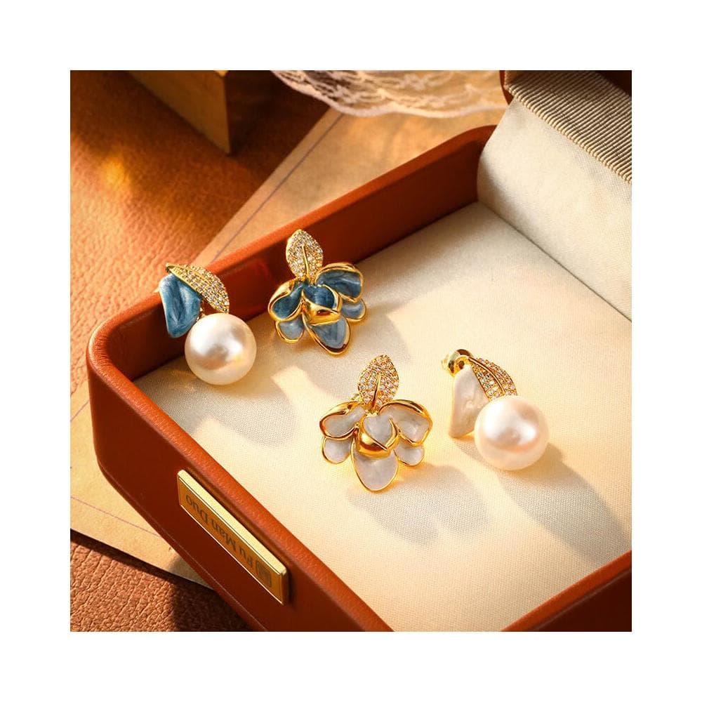 耳環真金電鍍銀針滴油花瓣珍珠耳釘法式宮廷風耳環輕奢高級感耳飾耳環耳釘耳飾女生耳環法式耳環流行百搭耳釘生日禮物貼耳耳環