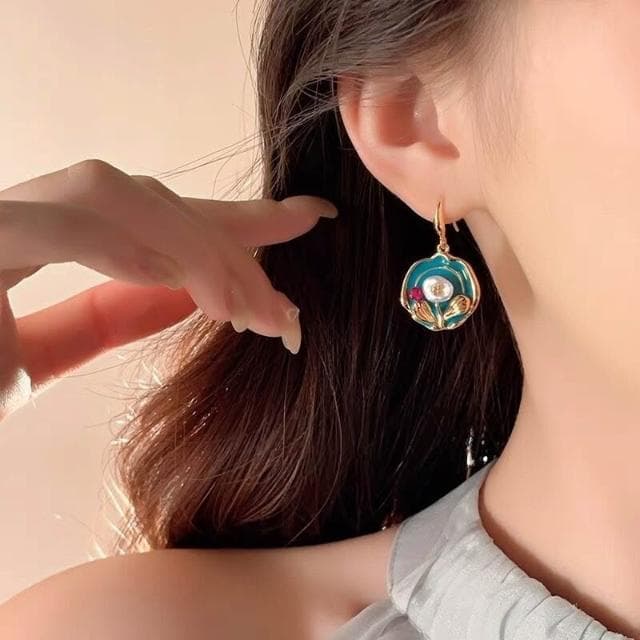 耳環莫奈花園油畫風花朵珍珠耳環時尚氣質耳釘宮廷風輕奢文藝耳飾耳環耳釘耳飾女生耳環法式耳環流行百搭耳釘生日禮物貼耳耳環