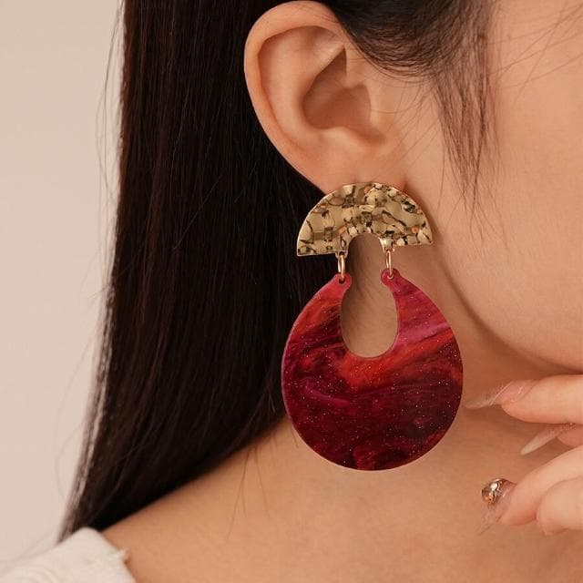 耳環誇張安可拉紅樹脂暈染U形銀針耳環小眾氣質高級感耳飾女耳環耳釘耳飾女生耳環法式耳環流行百搭耳釘生日禮物貼耳耳環