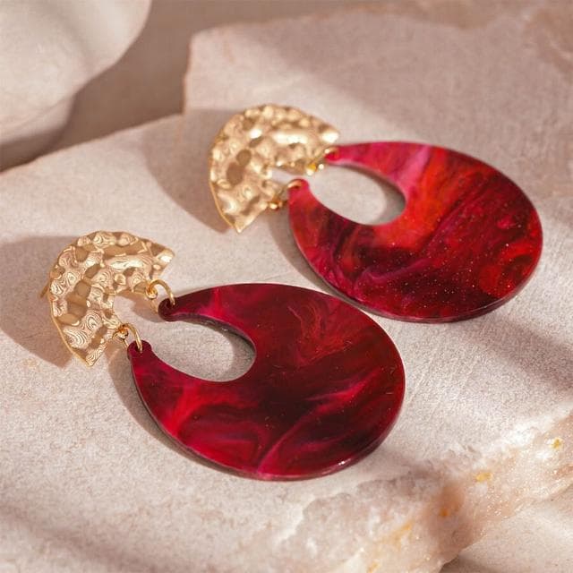 耳環誇張安可拉紅樹脂暈染U形銀針耳環小眾氣質高級感耳飾女耳環耳釘耳飾女生耳環法式耳環流行百搭耳釘生日禮物貼耳耳環