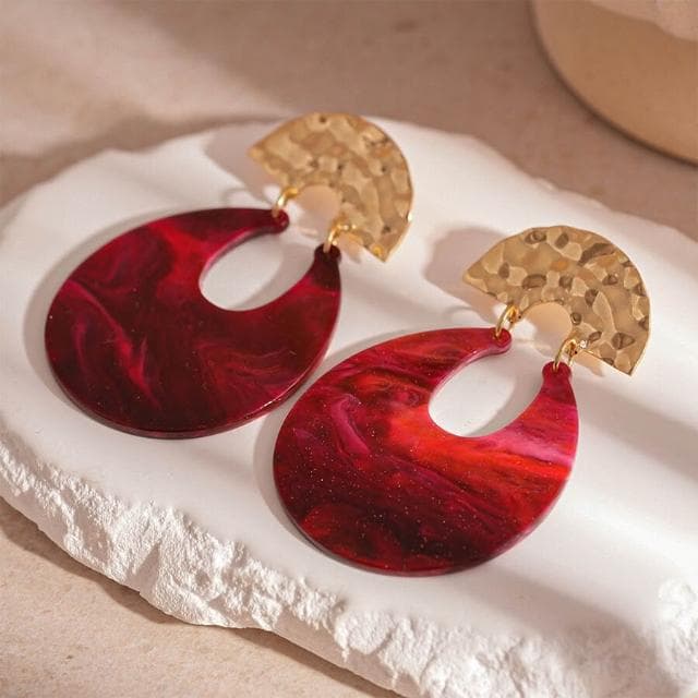 耳環誇張安可拉紅樹脂暈染U形銀針耳環小眾氣質高級感耳飾女耳環耳釘耳飾女生耳環法式耳環流行百搭耳釘生日禮物貼耳耳環