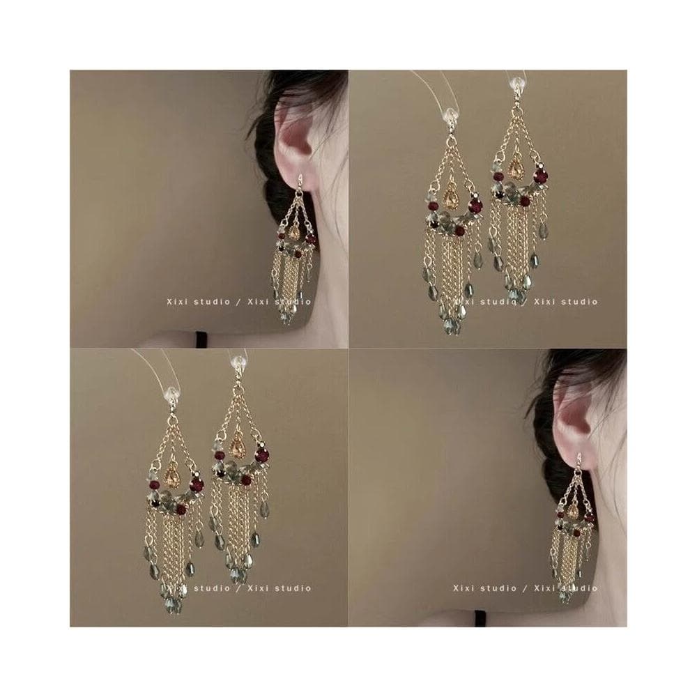 耳環女民族風耳釘流蘇水滴镂空花朵耳環輕奢高級感彩色長款耳飾女生耳環耳釘耳飾女生耳環法式耳環流行百搭耳釘生日禮物貼耳耳環