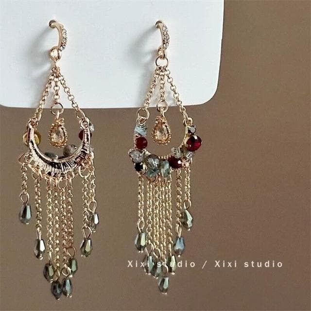 耳環女民族風耳釘流蘇水滴镂空花朵耳環輕奢高級感彩色長款耳飾女生耳環耳釘耳飾女生耳環法式耳環流行百搭耳釘生日禮物貼耳耳環
