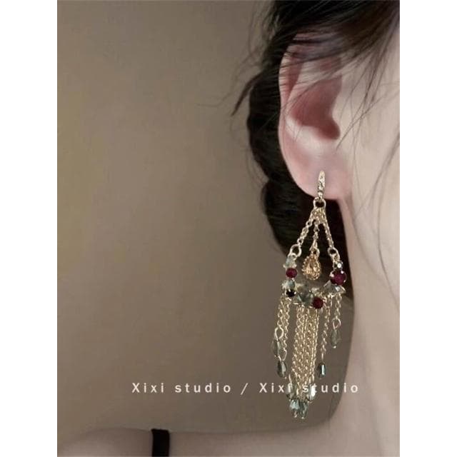 耳環女民族風耳釘流蘇水滴镂空花朵耳環輕奢高級感彩色長款耳飾女生耳環耳釘耳飾女生耳環法式耳環流行百搭耳釘生日禮物貼耳耳環