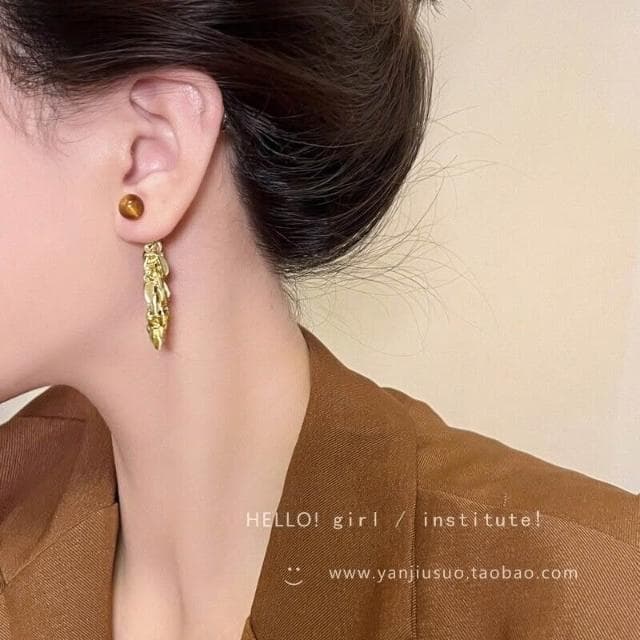 耳環金色羽翼~美拉德虎眼麥穗流蘇耳環女春夏高級感耳釘方圓臉耳飾 耳環耳釘耳飾女生耳環法式耳環流行百搭耳釘生日禮物貼耳耳環