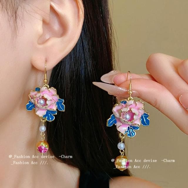 耳環滴油花朵人造珍珠款耳鉤法式高級感精致耳環甜美氣質耳飾耳環耳釘耳飾女生耳環法式耳環流行百搭耳釘生日禮物貼耳耳環