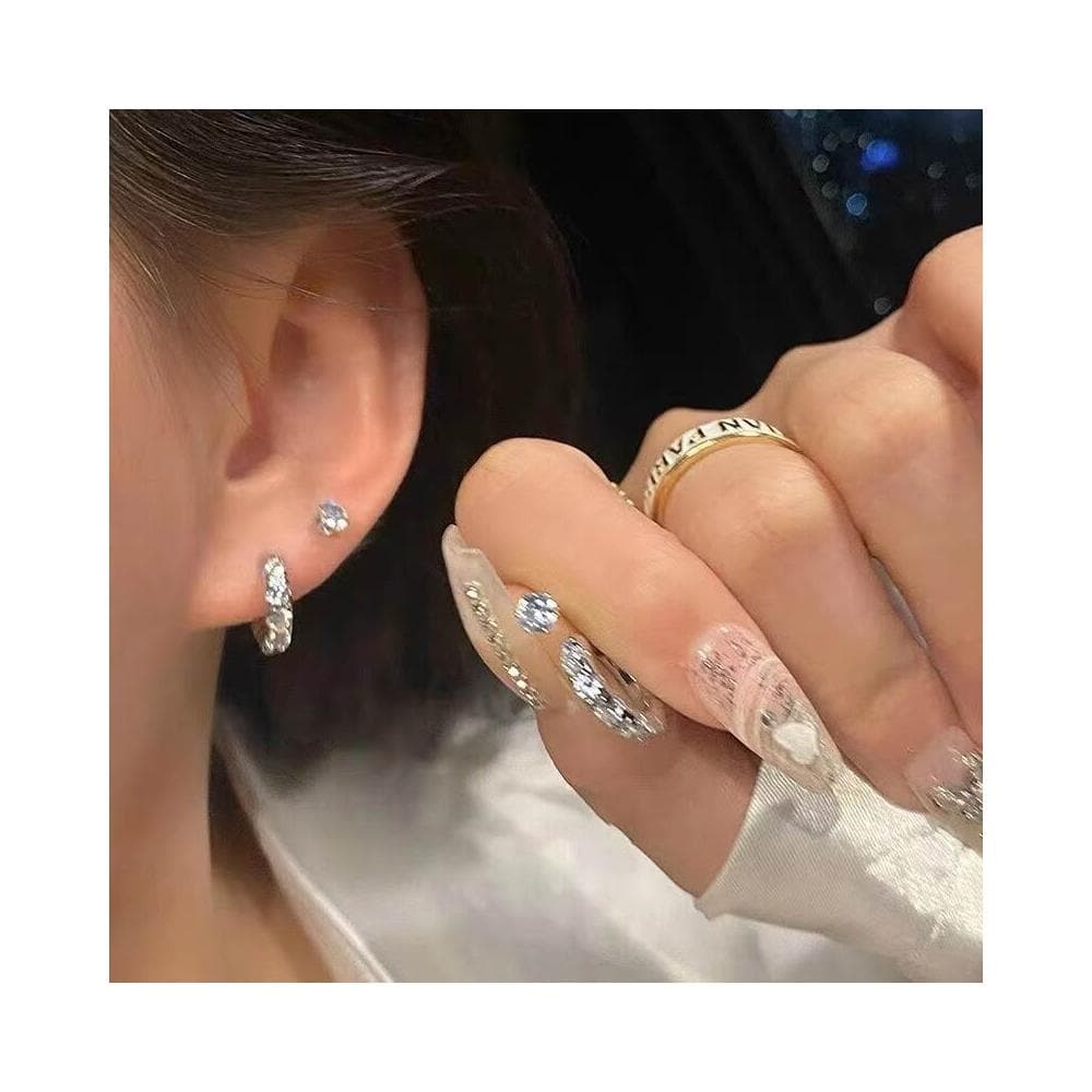 耳環新中式295锆石套裝耳環女簡約日常百搭耳簡約個性新款氣質耳釘耳環耳釘耳飾女生耳環法式耳環流行百搭耳釘生日禮物貼耳耳環