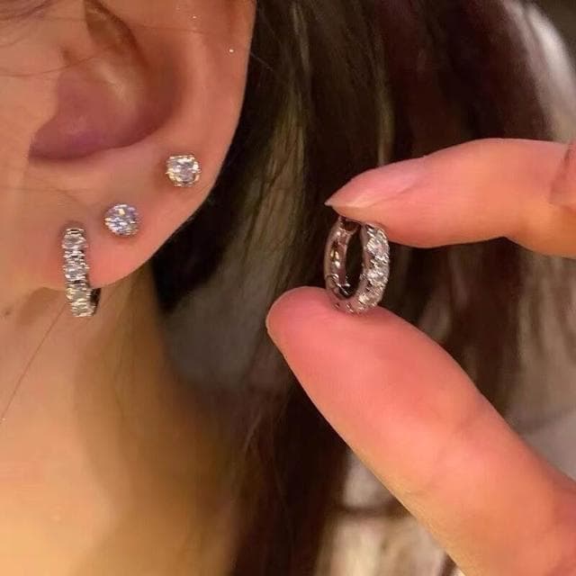 耳環新中式295锆石套裝耳環女簡約日常百搭耳簡約個性新款氣質耳釘耳環耳釘耳飾女生耳環法式耳環流行百搭耳釘生日禮物貼耳耳環