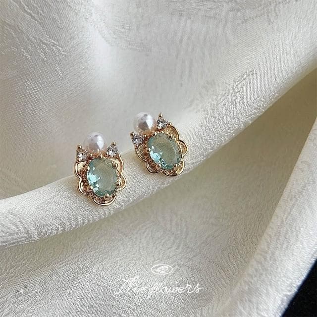 耳環海藍寶鍍14K微鑲锆石文藝通勤百搭創意設計耳飾新款耳釘飾品 耳環耳釘耳飾女生耳環法式耳環流行百搭耳釘生日禮物貼耳耳環