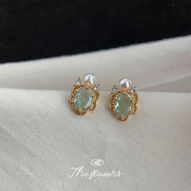 耳環海藍寶鍍14K微鑲锆石文藝通勤百搭創意設計耳飾新款耳釘飾品 耳環耳釘耳飾女生耳環法式耳環流行百搭耳釘生日禮物貼耳耳環