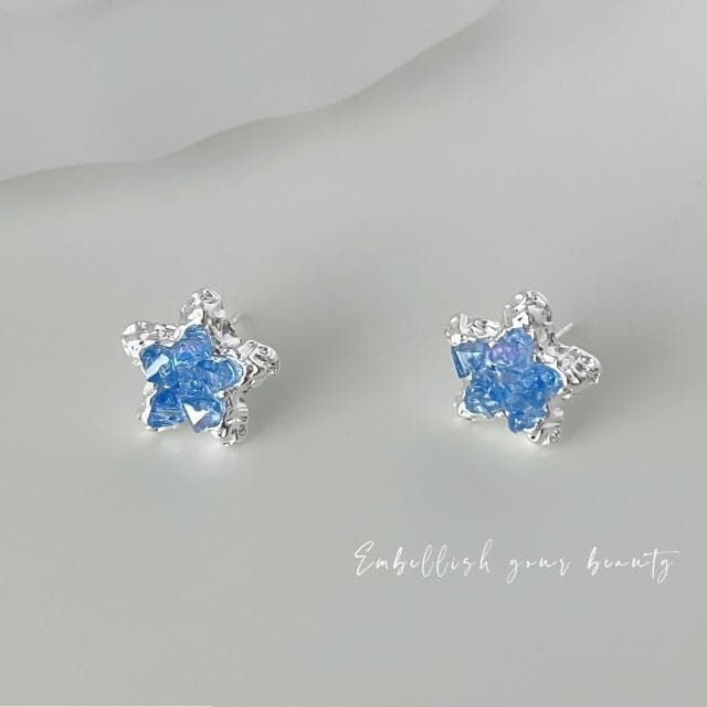 買一送一耳環五角星藍色晶石耳釘女夏季氣質百搭清新簡約耳環小眾設計耳環耳釘耳飾女生耳環法式耳環流行百搭耳釘生日禮物貼耳耳環