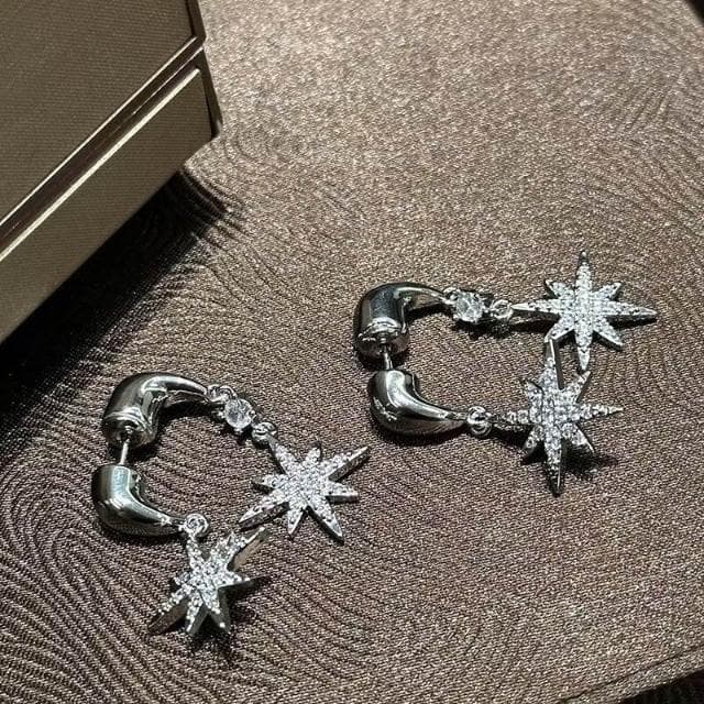 耳環一款兩戴锆石星芒耳釘優雅時尚潮流獨特設計簡約百搭高級感耳飾女耳環耳釘耳飾女生耳環法式耳環流行百搭耳釘生日禮物貼耳耳環