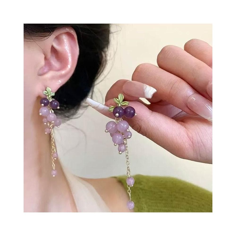 耳環s銀針小清新百搭花朵耳釘輕奢小眾高級感紫色葡萄耳環網紅耳墜 耳環耳釘耳飾女生耳環法式耳環流行百搭耳釘生日禮物貼耳耳環