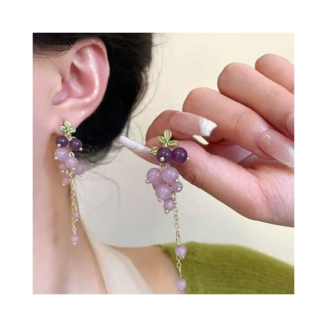 耳環s銀針小清新百搭花朵耳釘輕奢小眾高級感紫色葡萄耳環網紅耳墜 耳環耳釘耳飾女生耳環法式耳環流行百搭耳釘生日禮物貼耳耳環